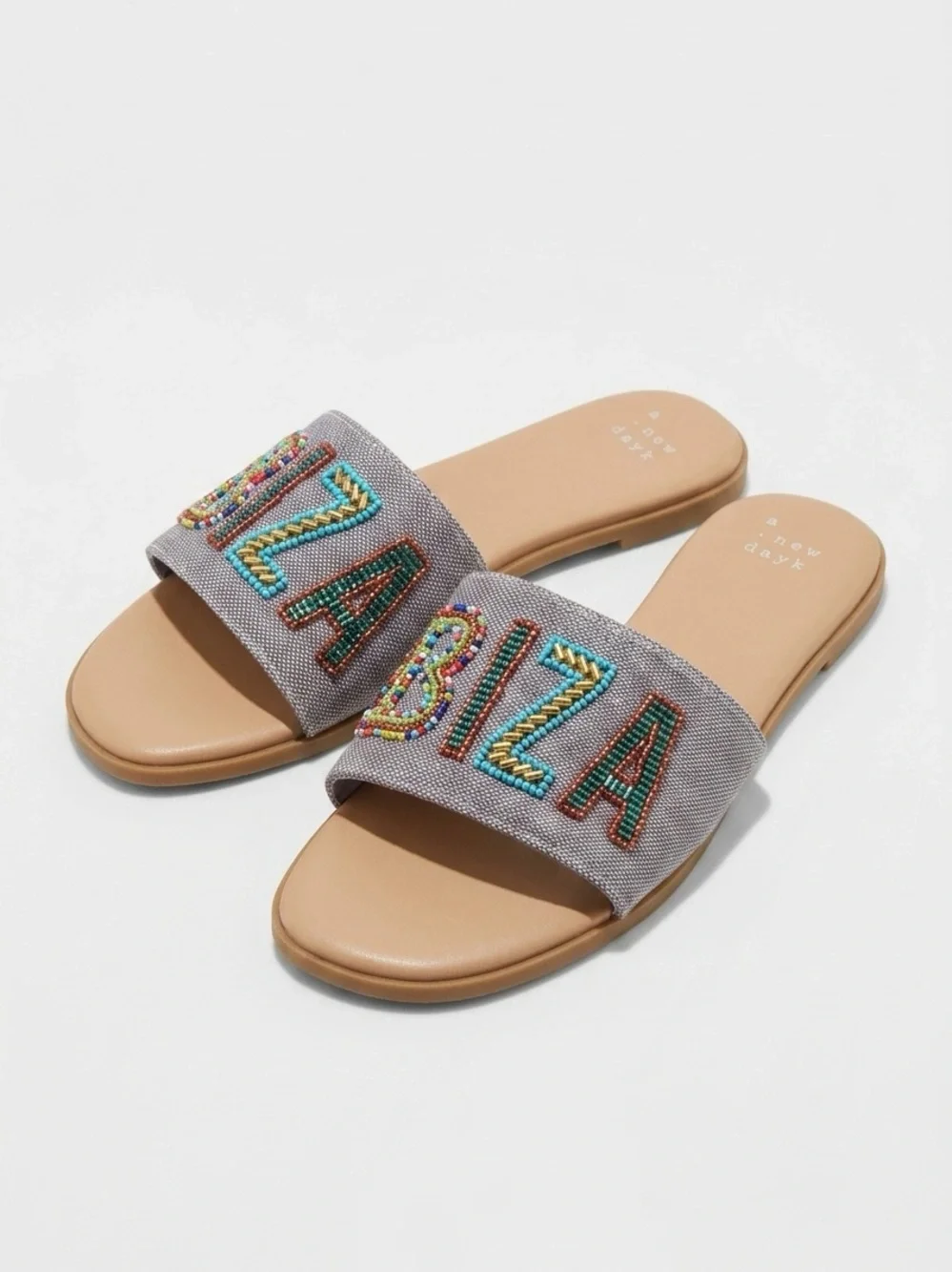 a new day Tan Footbed Gray Beaded 'IBIZA' Slide Sandals - Picture 2 of 3